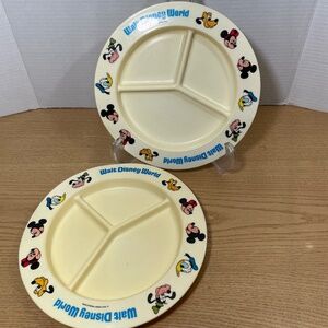 Vtg Walt Disney World Divided Plates Deka Mickey Goofy Donald Pluto Melamine